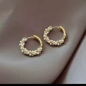 Elegant Gold Pearl Hoop Earrings
